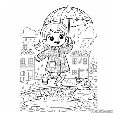 Girl in Raincoat Jumping in Puddles
