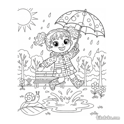 Girl in a Raincoat with Umbrella