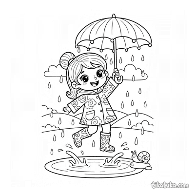 Girl Jumping Puddles in Raincoat