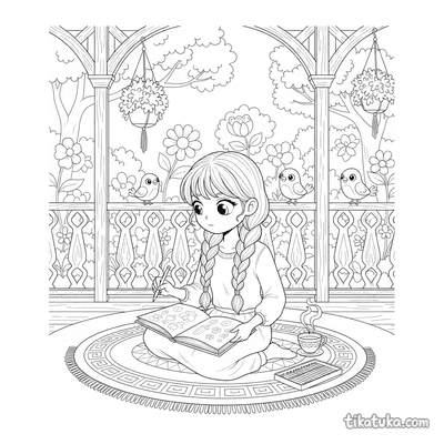 Girl Sketching Garden from Veranda