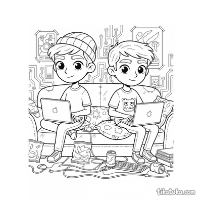 Hacker Duo Coding on Sofa