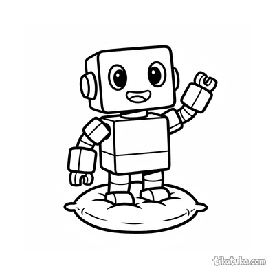Happy Block Robot on Cushion