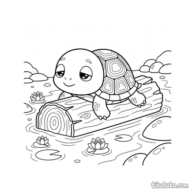 Turtle Sunbathing on a Stream Log