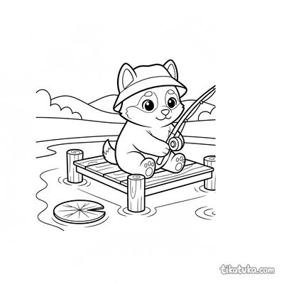 Husky Lutik Fishing at a Wooden Pier