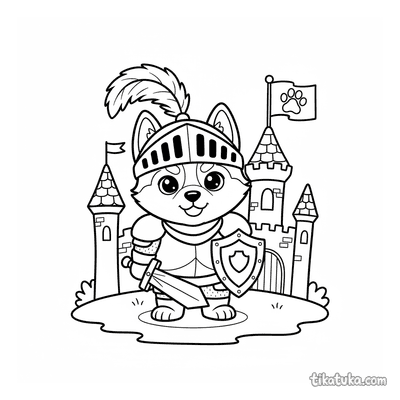 Husky Knight Guarding Tiny Castle
