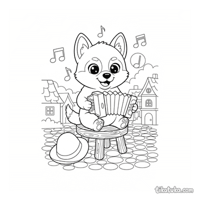 Husky Musician Playing an Accordion