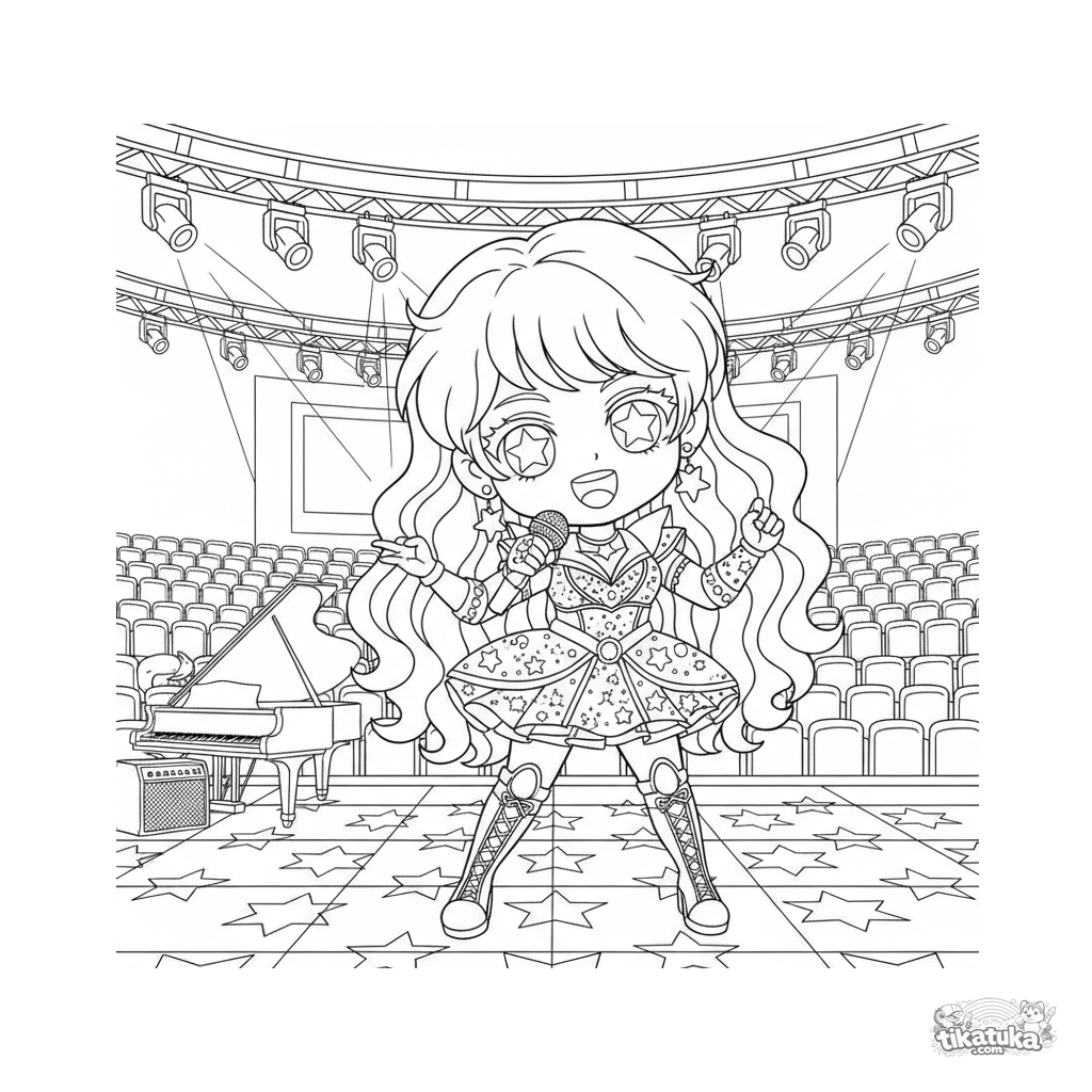 Idol Singer Rehearsing with Microphone on Concert Stage