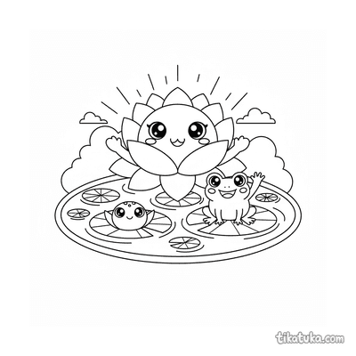 Kawaii Lotus Floating on Pond
