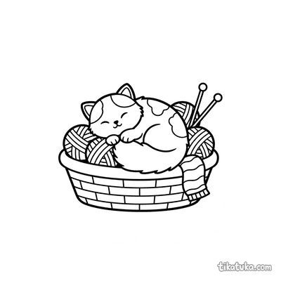 Kitten Napping in a Yarn Basket