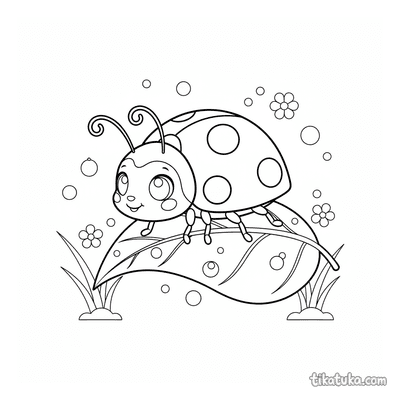Ladybug on Leaf with Dewdrops