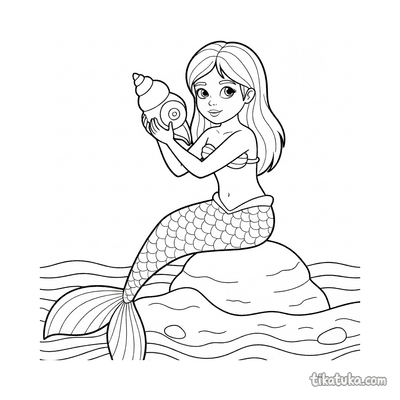 Little Mermaid Listening to a Shell