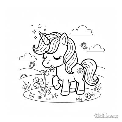 Unicorn Pony in a Clover Field