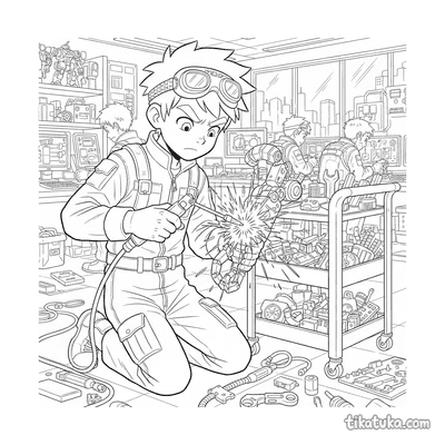 Mecha Pilot Repairing Robot Arm