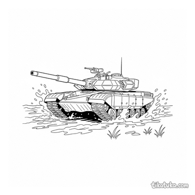 Military Tank Crossing a Muddy Field