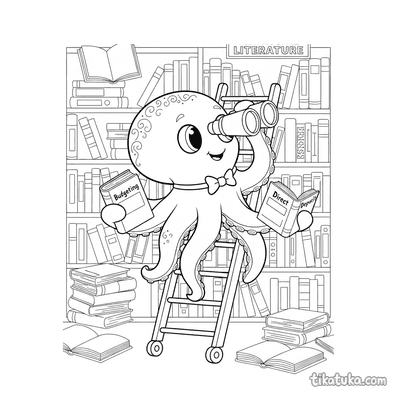 Octopus with Binoculars in Library