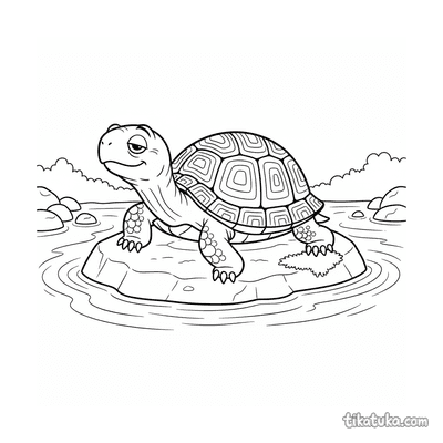 Old Turtle Basking on a Rock