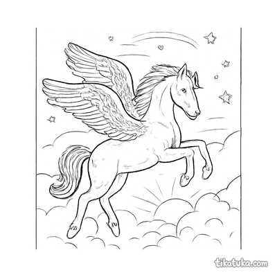 Pegasus Jumping on Sunset Clouds