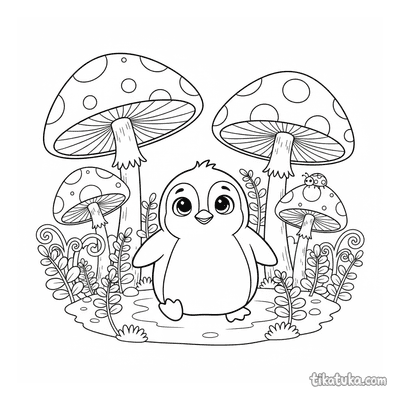 Penguin Marcel in a Mushroom Forest