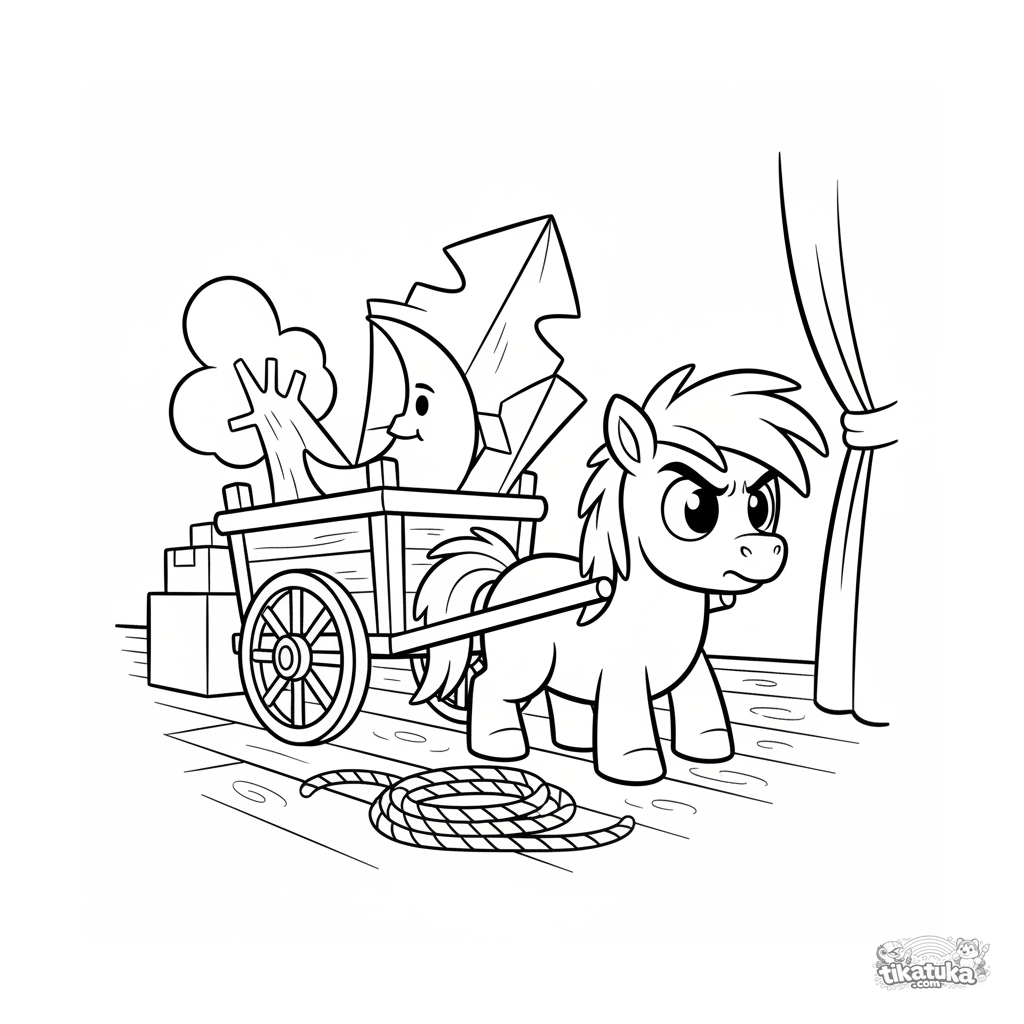 Pony Stagehand Pushing Prop Cart