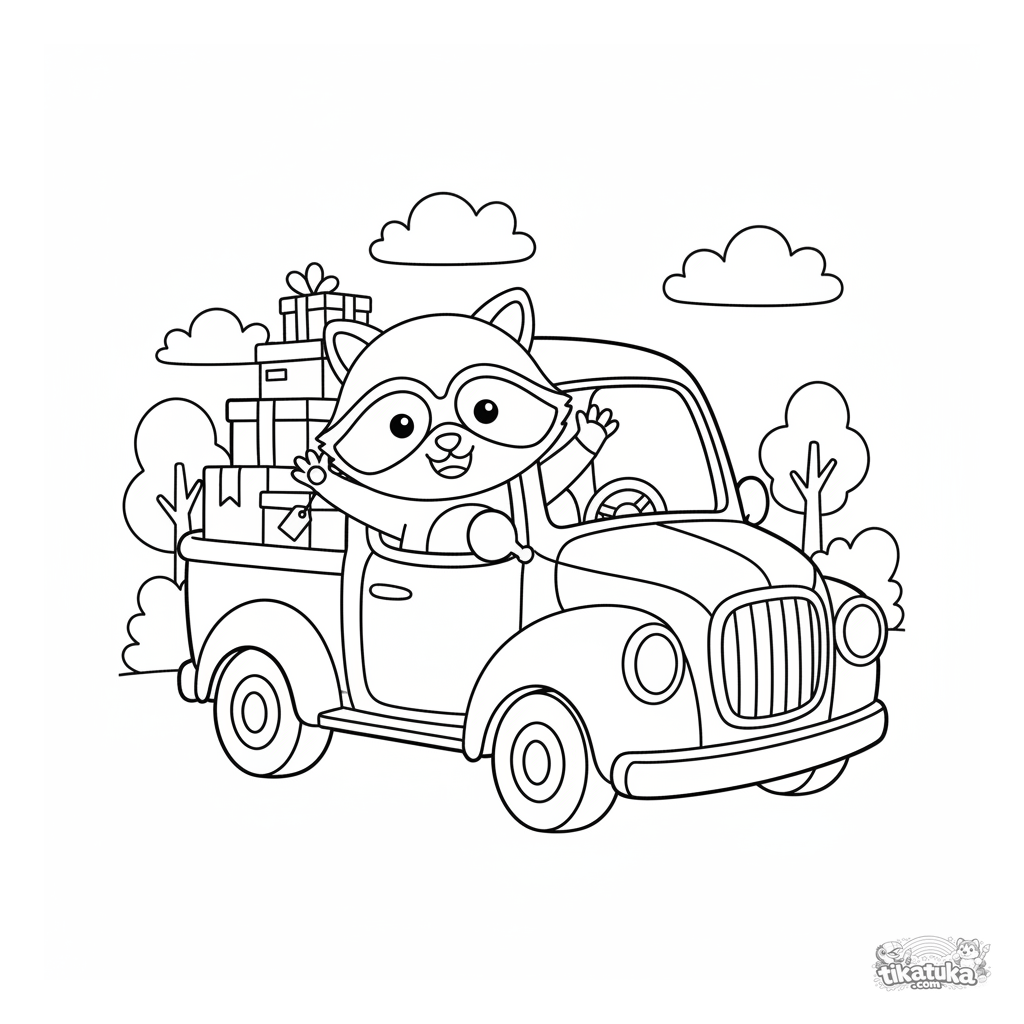 Raccoon Shmyak Driving a Vintage Delivery Truck