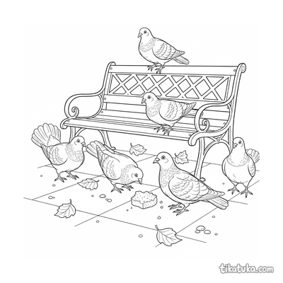 Flock of Pigeons by Bench