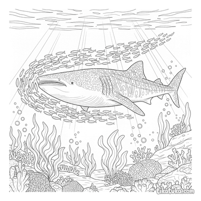 Whale Shark Swimming Among Coral