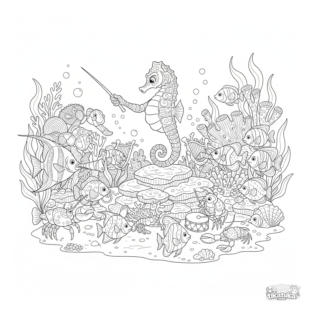 Seahorse Conductor Leading a Coral Reef Orchestra