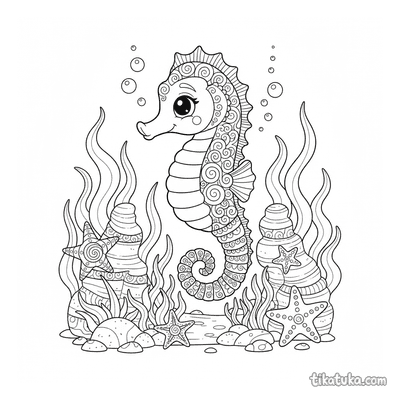 Seahorse Swimming Among Coral
