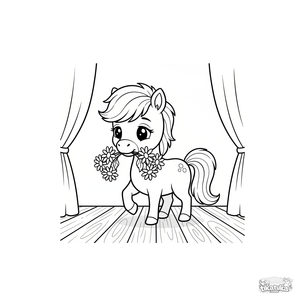 Shy Pony with Flowers