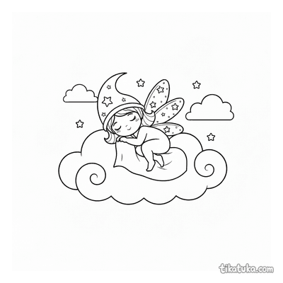 Sleepy Moon Fairy in a Cloud