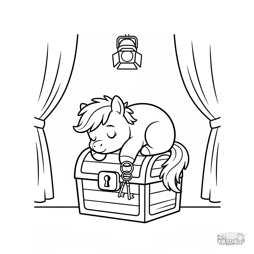 Sleepy Pony Stage Guardian Napping on a Trunk