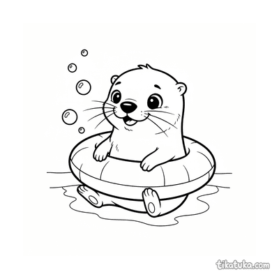 Otter Pup Playing with Pool Ring