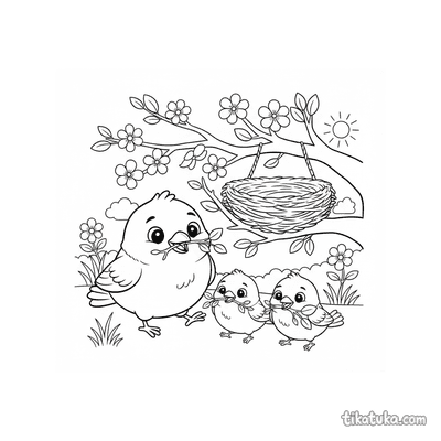 Sparrow Family Building a Nest