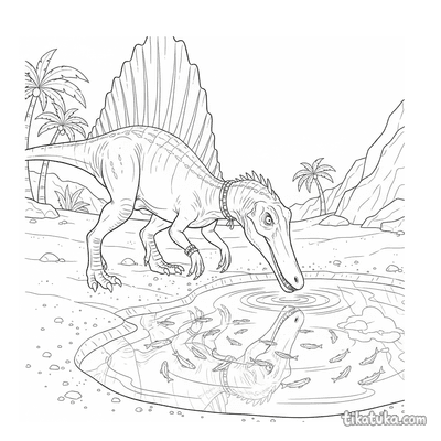 Spinosaurus Fishing in a Tidal Pool