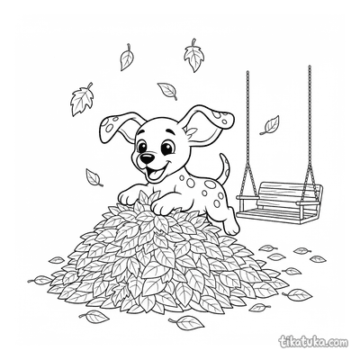 Dalmatian Puppy in Autumn Leaves