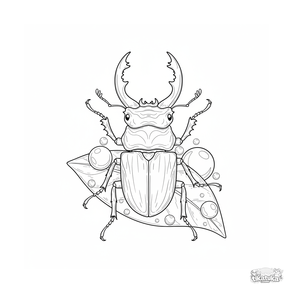 Stag Beetle Guarding Dewdrop Treasure