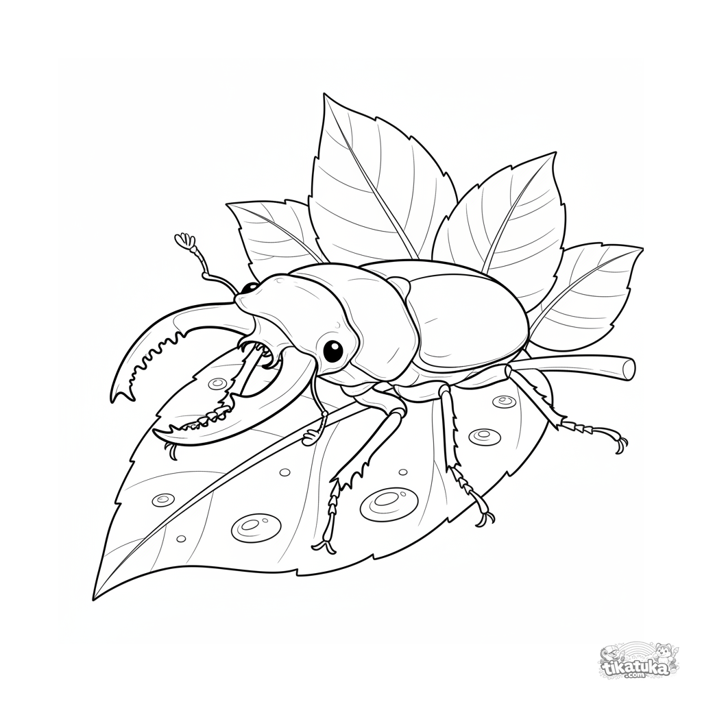 Stag Beetle Resting on Leaf