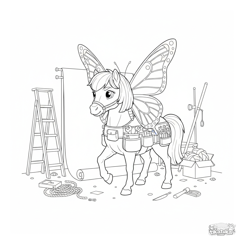 Stagehand Pony Moving a Giant Prop Butterfly
