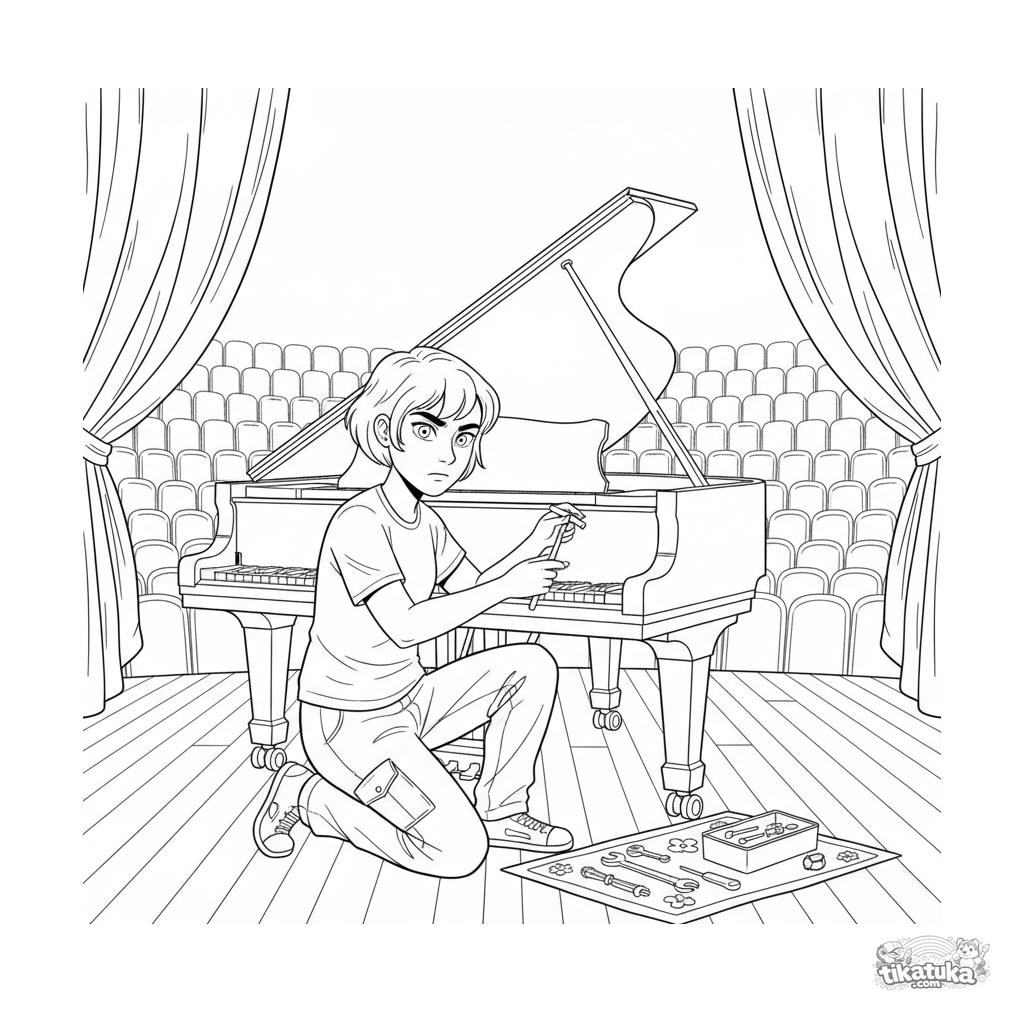 Stagehand Tuning a Grand Piano