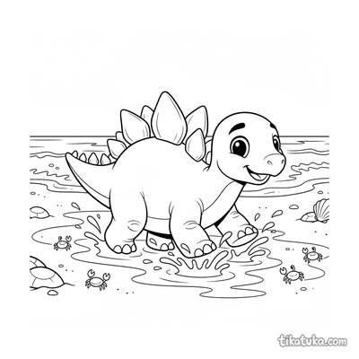 Stegosaurus Splashing in Tide Pools