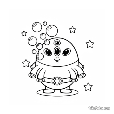 Tiny Alien Floating with Bubbles