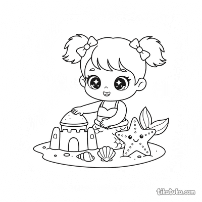Toddler Mermaid Building Sandcastle