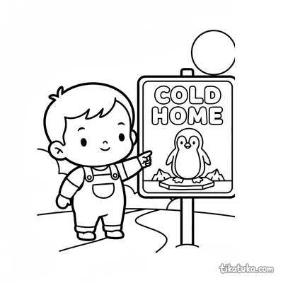 Toddler at Penguin Sign