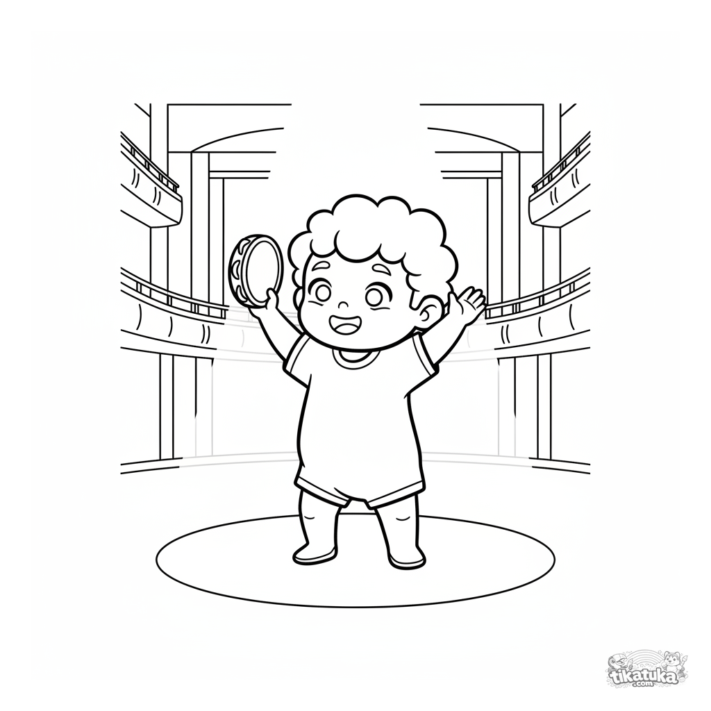 Toddler with Tambourine on Stage