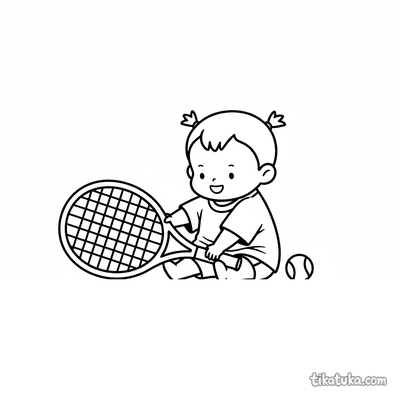 Toddler Tugging a Racket