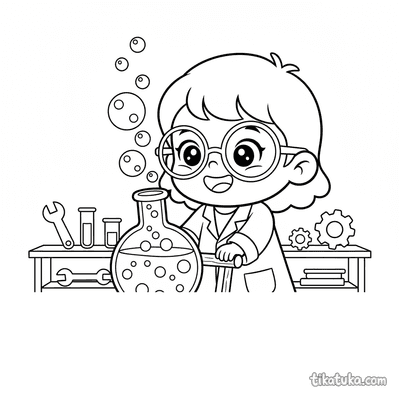 Toddler with Bubbling Chemical Cart
