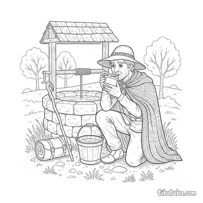 Traveler Drinking from the Well