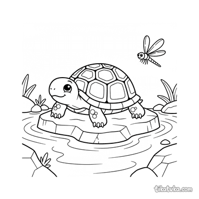 Turtle Sunbathing on a Flat Rock