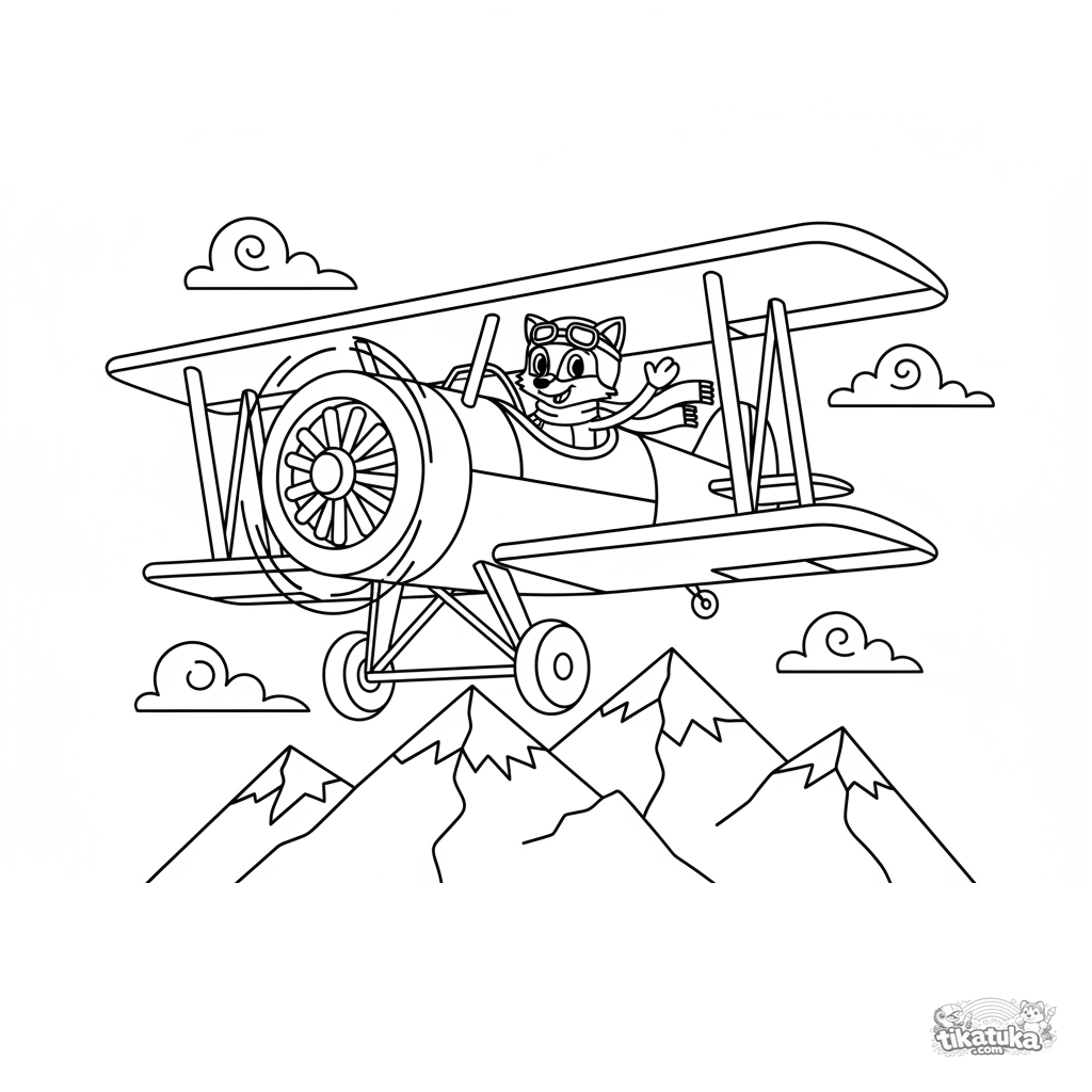 Vintage Biplane Over Mountains