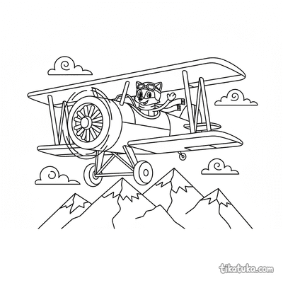 Vintage Biplane Over Mountains